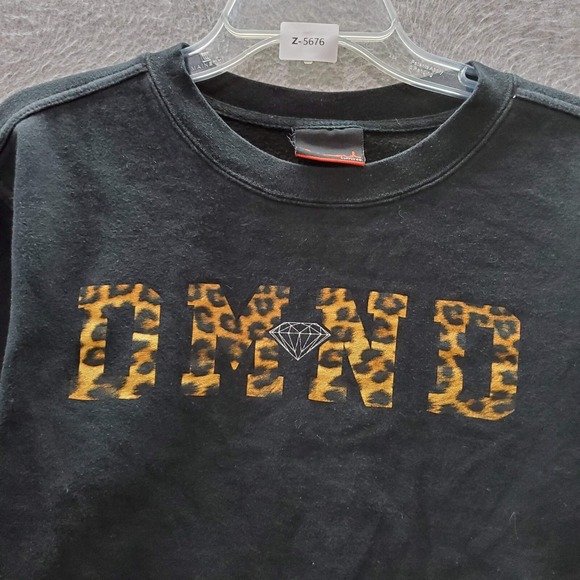 Diamond Supply Women Sweater Medium Black Logo Leopard‎ Long Sleeve Crew Neck - Picture 2 of 10